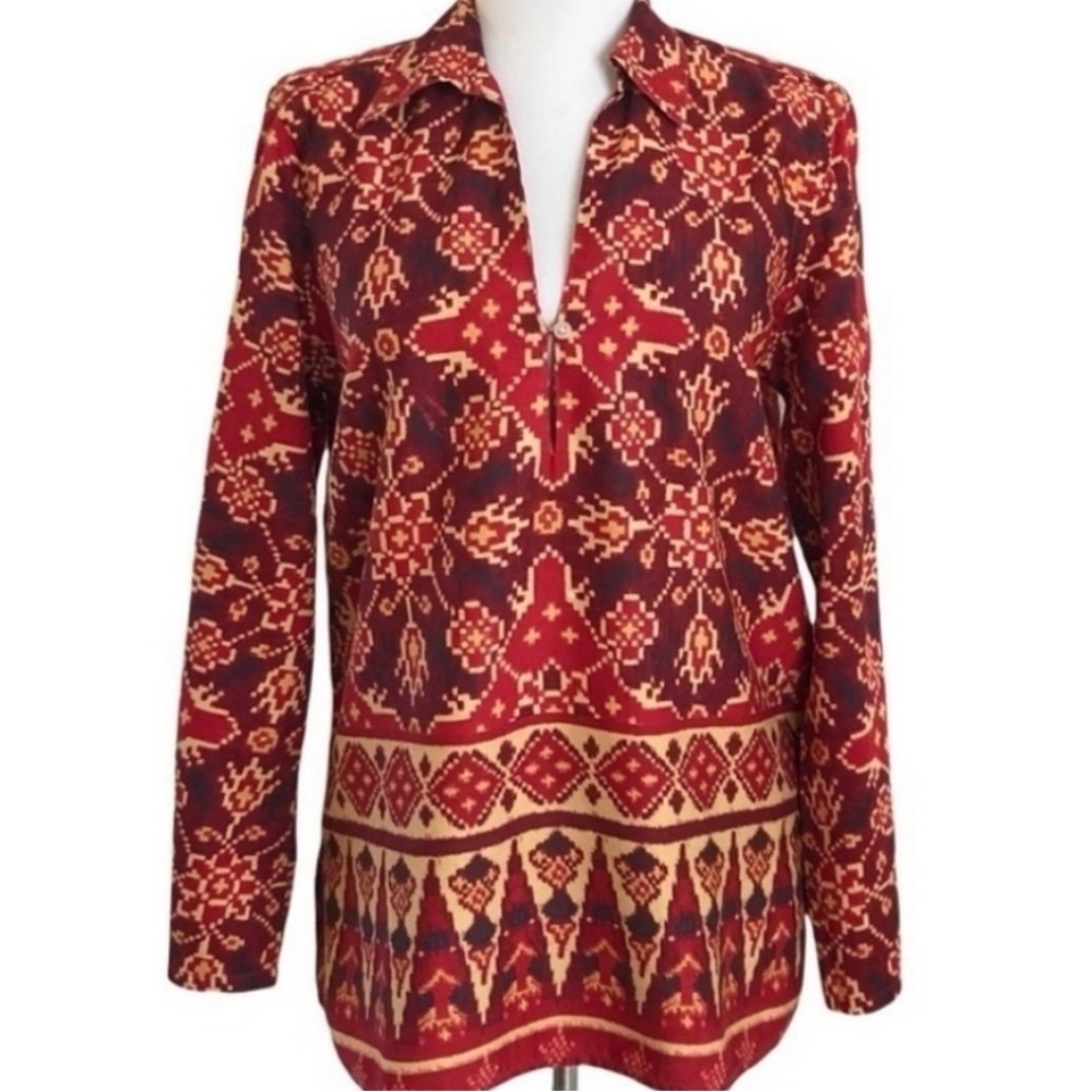 Lauren Ralph Lauren Red and Gold Southwestern Blouse